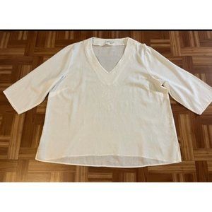 Saint Tropez West 3/4 Sleeves Linen Blend Top Size 2X White Embroider Detail.